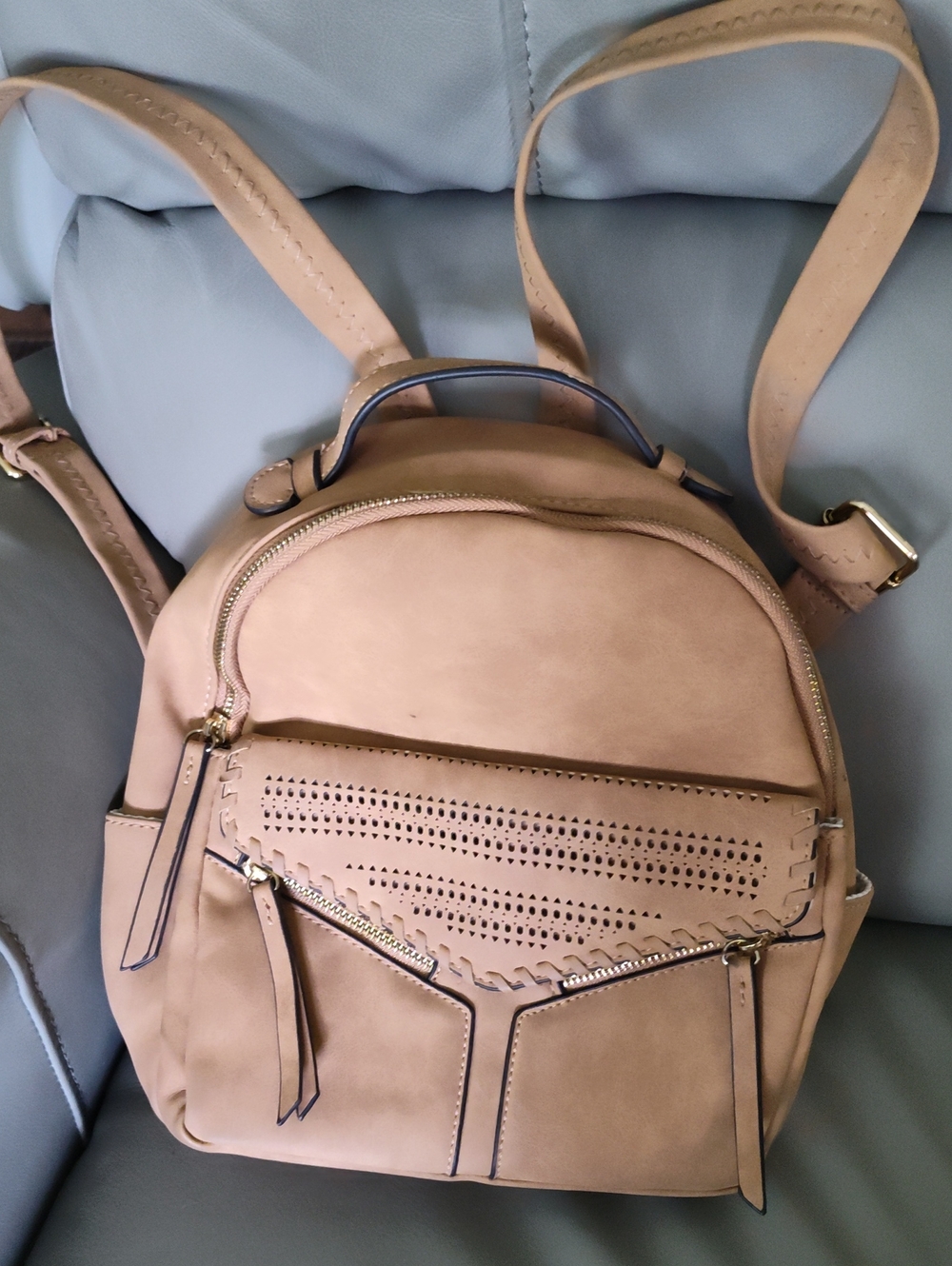 Neutral Beige Women's Backpack Purse - Casual Everyday